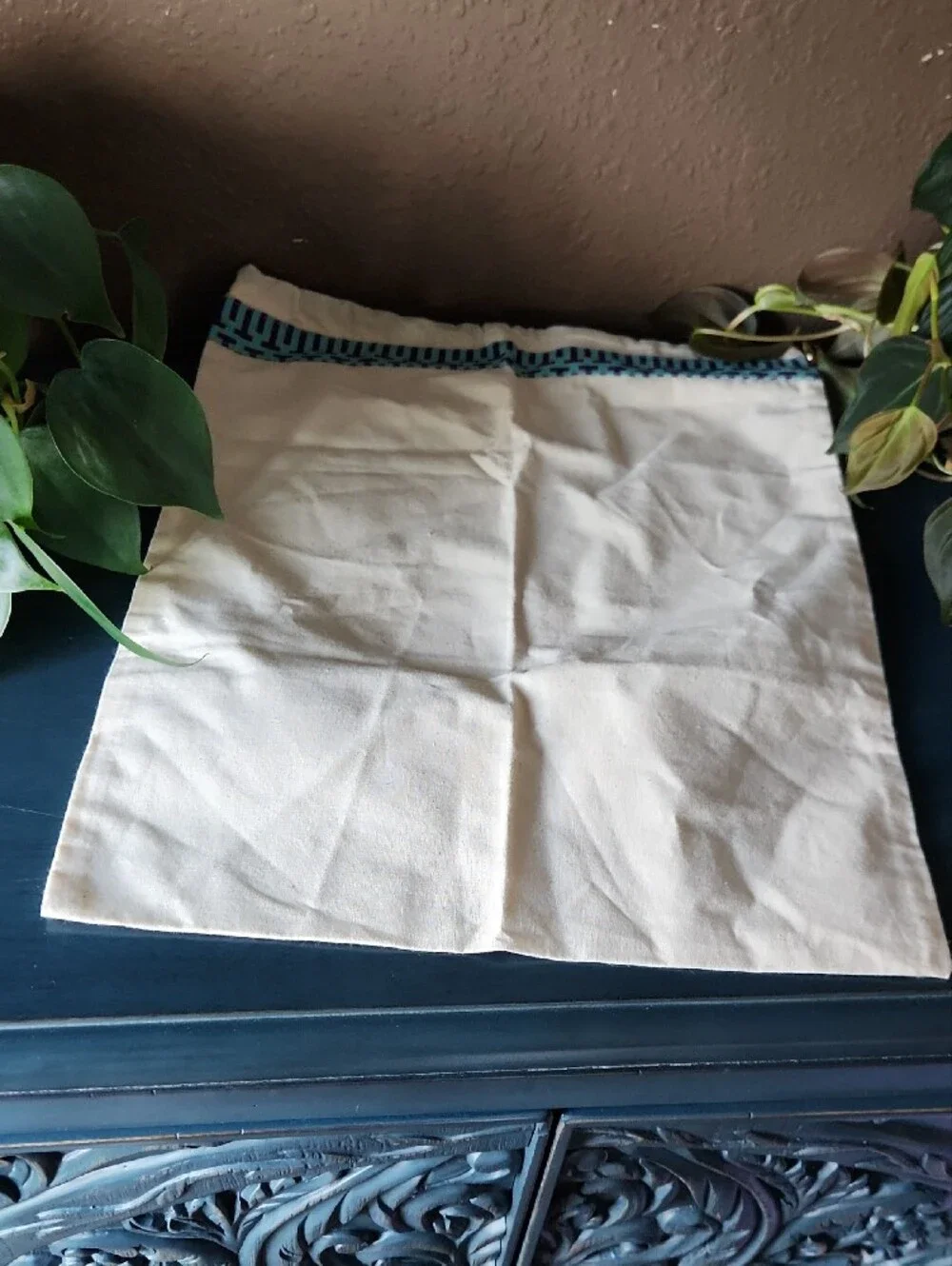 Tory Burch Drawstring Dust Bag with Blue-Green Trim NWOT
